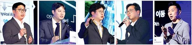 기업공개(IPO)를 앞둔 인공지능(AI) 기업 대표들이 15일 각 사 사업 모델을 설명하고 있다. 왼쪽부터 김상욱 딥엑스 상무, 박진호 포인투테크놀로지 대표, 김재원 엘리스그룹 대표, 정윤호 해빗팩토리 대표, 윤상현 모빌린트 최고전략책임자(CSO). /김범준·문경덕 기자