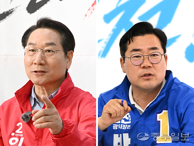 유정복 국민의힘 인천시장 후보와 박찬대 더불어민주당 인천시장 후보. 정선식 기자