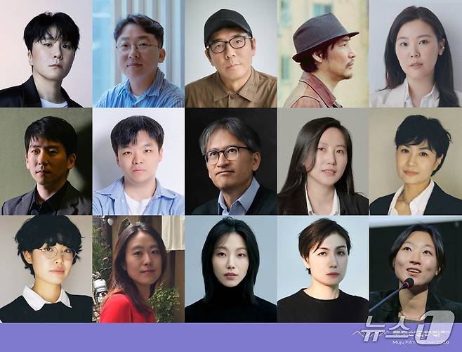 (좌측 상단부터) 변성현 감독, 김성훈 씨네21 디지털콘텐츠본부장, 김지운 감독, 모그 감독, 이은선 저널리스트, 손구용 감독, 김병규 평론가, 하지현 정신의학 박사, 이화정 저널리스트. 연분홍치마(김일란, 권오연), 정지혜 평론가, 배우 김신록, 김초희 감독, 차한비 평론가 등 토킹시네마 참여 게스트 15인.(무주산골영화제 제공. 재판매 및 DB 금지)