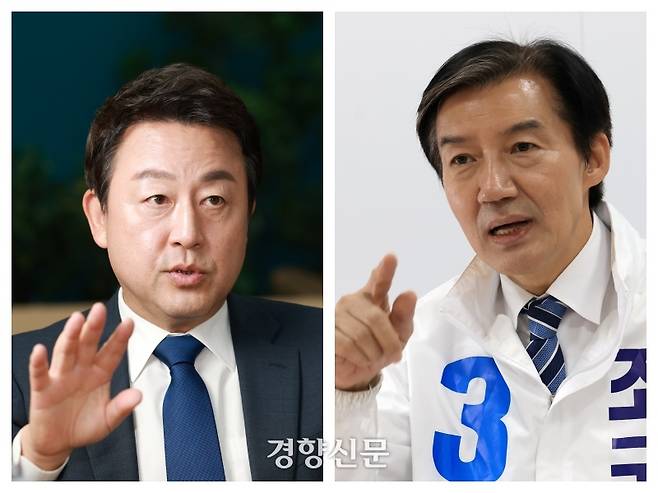 평택을 국회의원 재보궐 선거에 출마한 김용남 민주당 후보(왼쪽)와 조국 혁신당 후보(오른쪽). 정지윤·서성일 선임기자