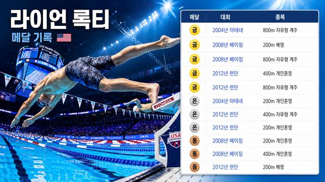 라이언 록티의 메달 경력. /사진=AI 제작 이미지.