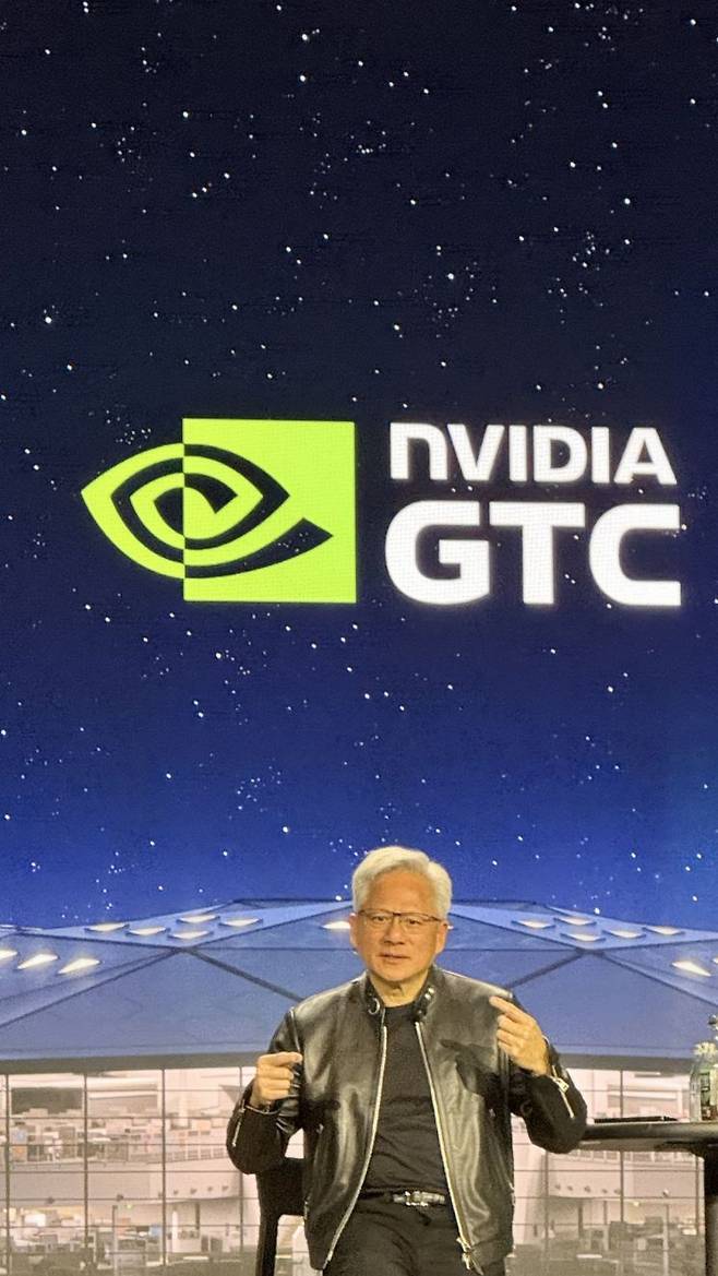 젠슨 황 엔비디아 최고경영자(CEO)가 지난 3월 미국 캘리포니아주 새너제이 바이 힐튼 호텔에서 열린 기자간담회에서 발언하고 있다. 권현지 아시아경제 기자
