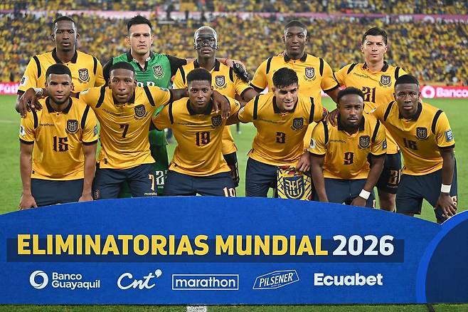 2026 북중미월드컵 조별리그 E조에 속한 에콰도르 축구대표팀. 사진은 지난해 남미예선 당시 대표팀. AFP=연합뉴스