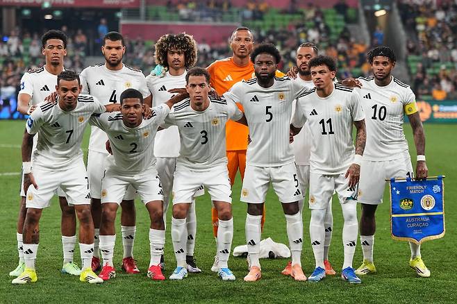 2026 북중미월드컵 조별리그 E조에 속한 퀴라소 축구대표팀. 사진은 올초 호주 평가전 당시 대표팀. AP=연합뉴스