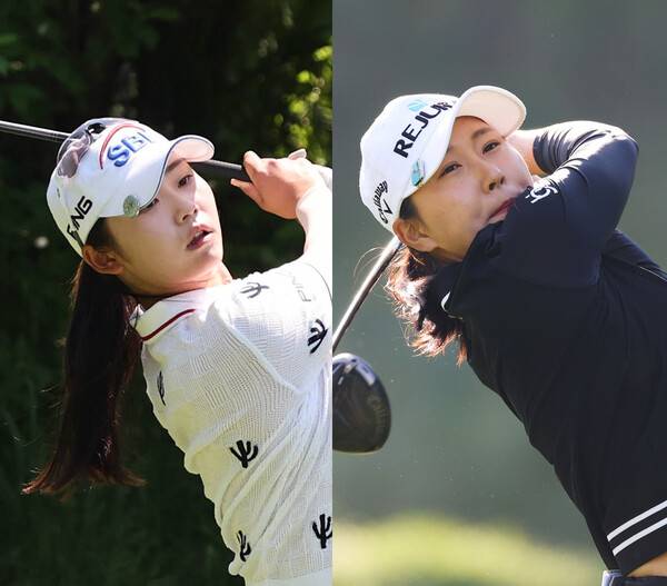 유현조, 김수지, 김민주 프로 등과 2026년 한국여자프로골프(KLPGA) 투어 Sh수협은행·MBN 여자오픈 우승에 도전하는 김지윤2, 김하은2 프로가 2라운드에서 경기하는 모습이다. 사진제공=KLPGA (사진을 무단으로 사용하지 마십시오.)