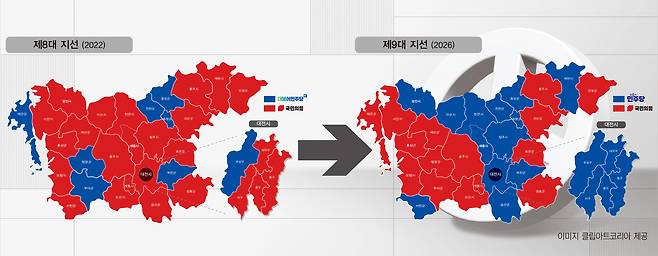제 8대 지선(2022) → 제 9대 지선(2026). 충청투데이 그래픽팀.