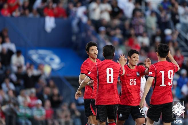지난달 31일 트리니다드토바고전에서 멀티골을 터뜨린 조규성. /사진=대한축구협회 제공