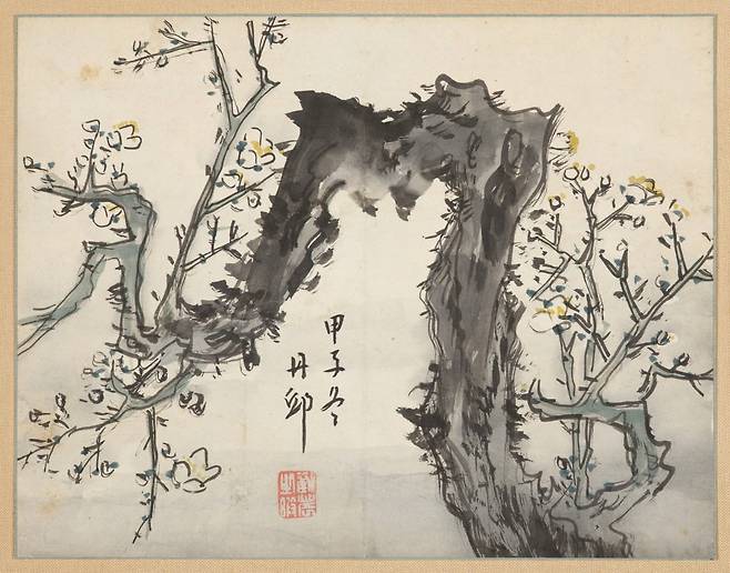노매도老梅圖(1804). 김홍도가 예순 살 되던 해 겨울에 그린 작품으로, 그의 예술 세계가 무르익은 노년기의 기량을 잘 보여준다. /개인소장