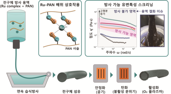 ▲루테늄 내장형 탄소섬유 전극(Ru-EFEC)의 원료 용액 설계와 제조 공정.