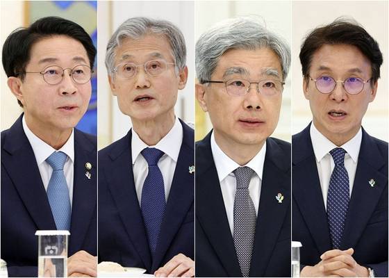 조정식 국회의장, 조희대 대법원장, 김상환 헌법재판소장, 김민석 국무총리(왼쪽부터). 〈사진=청와대통신사진기자단〉