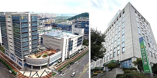 전남 우안군 삼향읍 남악리에 소재한 농협중앙회 전남지역본부(왼쪽)와 광주광역시 광산구 우산동에 위치한 광주지역본부 전경. 농협 제공