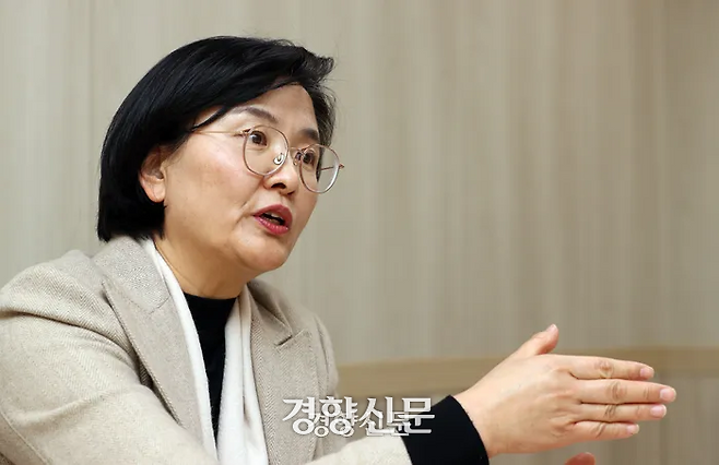 2023년 1월11일 임미애 민주당 경북도당위원장이 서울 정동 경향신문사에서 인터뷰를 하고 있다. 서성일 선임기자