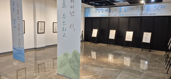 경남대표도서관에서 7월 30일까지 열리는 지역 문인 시화전 <여름, 시를 읽다 경남을 잇다> 모습. /경남대표도서관