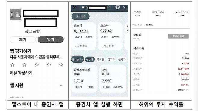 리딩방 조직이 피해자들에게 설치를 유도한 가짜 증권사 앱./사진제공=서울경찰청.