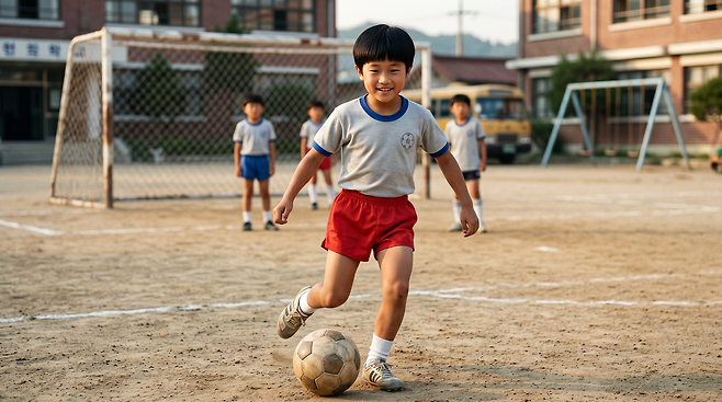 안양초 축구부 시절, 꿈을 키워가던 이영표의 모습을 AI로 구현한 이미지