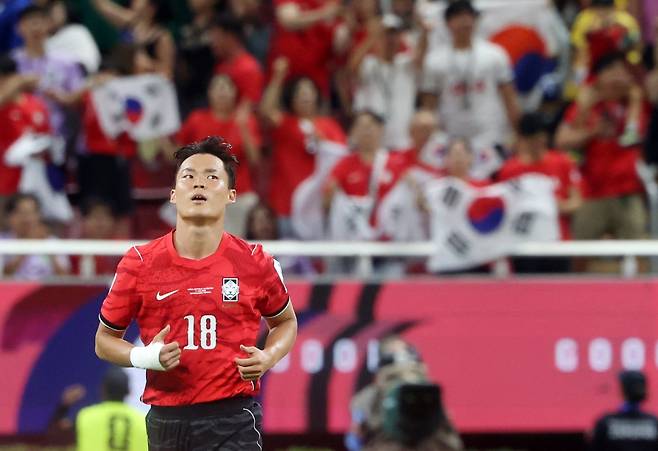 축구국가대표팀 공격수 오현규가 12일(한국시간) 과달라하라 스타디움서 열린 체코와 북중미월드컵 조별리그 A조 1차전을 뛰고 있다. 과달라하라|뉴시스