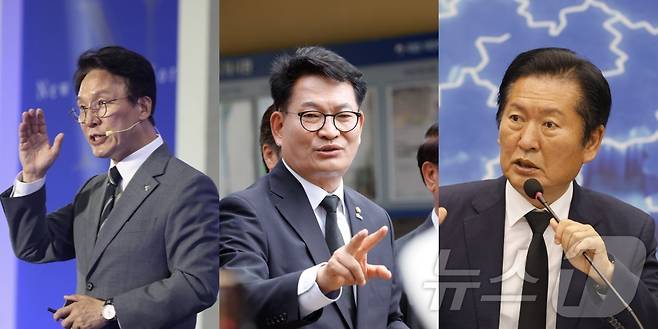 광주를 방문한 더불어민주당 당권주자들. 6일 뉴호남포럼에서 기조연설하는 김민석 국무총리, 7일 5·18묘역 참배하는 송영길 의원, 12일 광주 현장최고위를 진행한 정청래 대표.(김태성기자·국무총리실 제공. 재배포 및 DB 금지)