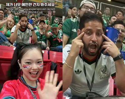 2026 북중미 월드컵 경기장에서 한 멕시코 남성이 한국인 여성 유튜버를 향해 인종차별 행위를 해 논란이 되고 있다. 이노냥 사회관계망서비스(SNS) 캡처