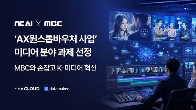 NC AI가 MBC, NHN클라우드, 데이터메이커와 컨소시엄을 구성해 과학기술정보통신부와 정보통신산업진흥원(NIPA)이 주관하는 'AX원스톱바우처 사업'에 선정됐다./자료=NC AI.