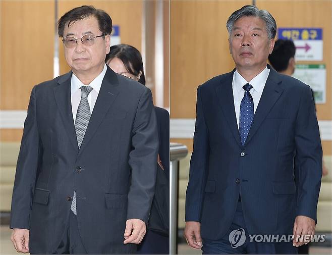 2심 선고 공판 출석하는 서훈 전 국가안보실장-김홍희 전 해양경찰청장 (서울=연합뉴스) 이진욱 기자 = 서훈 전 청와대 국가안보실장(왼쪽)과 김홍희 전 해양경찰청장이 16일 서울 서초구 서울고법에서 열린 서해 공무원 피격 사건 관련 2심 선고 공판에 출석하고 있다.
서해 공무원 피격 사건은 2020년 9월 해양수산부 공무원 이대준 씨가 서해 인근 해상에서 실종된 뒤 북한군에 발견돼 사살된 사건이다. 2026.6.16 cityboy@yna.co.kr