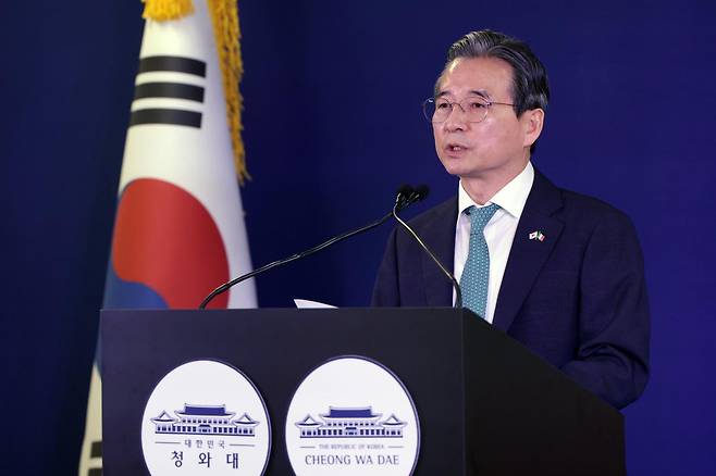 김용범 정책실장이 11일(현지시간) 이탈리아 로마 대한민국 프레스센터에서 한·EU 경제 협력에 관한 브리핑을 하고 있다. 2026.6.11. 청와대사진기자단