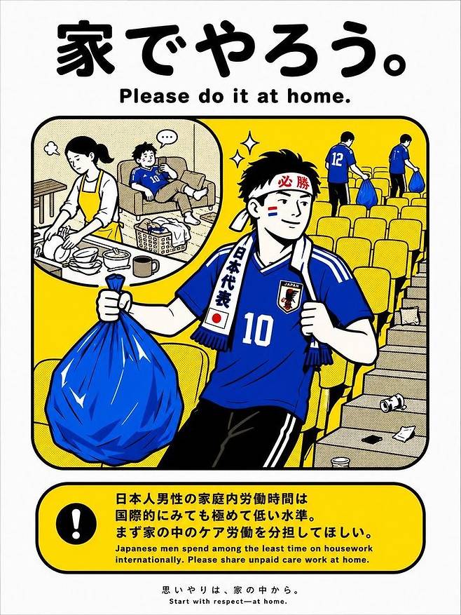 경기장에서 처럼 집에서도 가사분담해야 한다는 게시글. X 게시글 캡처