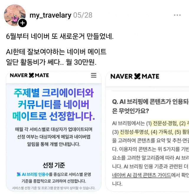 SNS에 공유된 네이버 메이트 지원책에 대한 평가. (사진=네이버)
