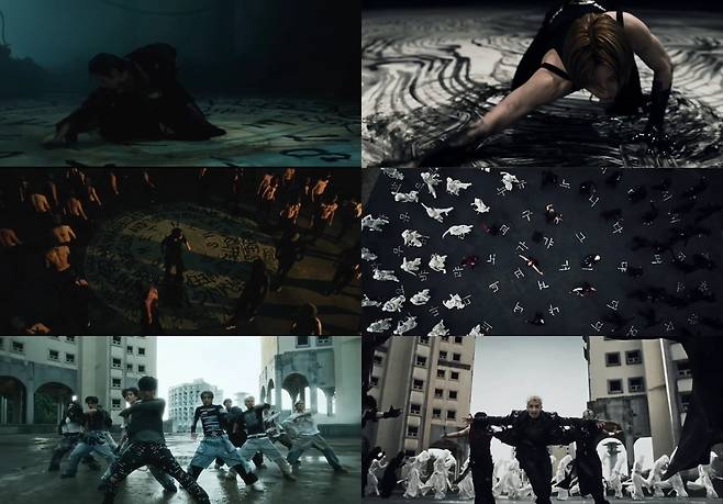 그룹 스트레이키즈(STRAY KIDS) ‘런 잇’(RUN IT) 뮤직비디오와 더보이즈(THE BOYZ) ‘트리거’(TRIGGER) 뮤직비디오가 SNS 상에서 유사성 논란에 휩싸였다/(왼)더보이즈 ‘트리거’ 뮤직비디오 캡처, (오)스트레이키즈 ‘런 잇’ 뮤직비디오 캡처
