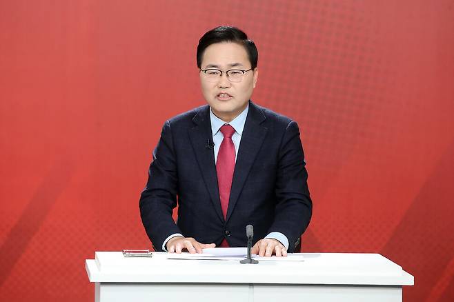 지난 4월13일 대구 수성구 대구문화방송(MBC)에서 열린 ‘제9회 전국동시지방선거 국민의힘 대구시장 경선 비전토론회’에서 홍석준 예비후보가 발언하고 있다. 연합뉴스