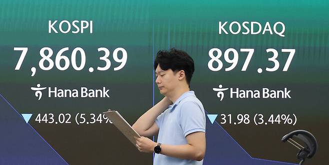 2일 서울 중구 하나은행 딜링룸 현황판 전경. 연합뉴스