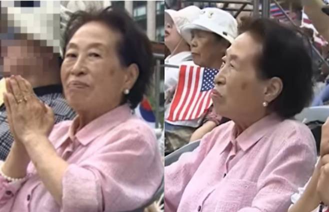 배우 전원주씨가 극우 성향 단체 집회에 참석한 모습이 포착돼 화제다. 유튜브 캡처