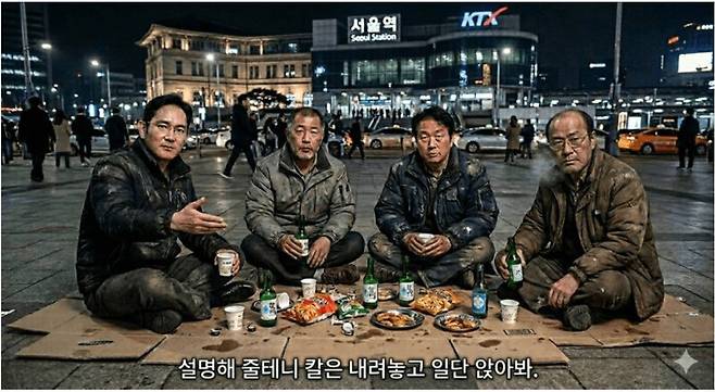 국내 주식시장 폭락을 풍자해 생성형 인공지능(AI)으로 만든 이미지. /온라인 커뮤니티 캡처
