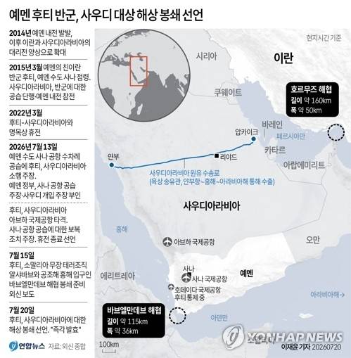 예멘 후티반군, 사우디 대상 해상 봉쇄 선언. 연합뉴스