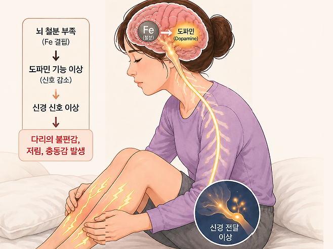 하지불안증후군의 발병 원인은 아직 명확하게 규명되지 않았지만 뇌의 도파민 시스템의 불균형이 주요 원인으로 지목된다. /사진=챗GPT