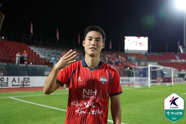 역전 결승골의 주인공 김천상무의 김이석. /사진=한국프로축구연맹 제공