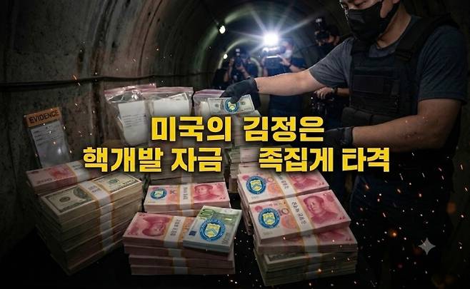 북한 핵개발 비자금에 대한 미국 재무부의 제재를 상상한 AI 응용 이미지. 2026. 7. 28. 서울신문
