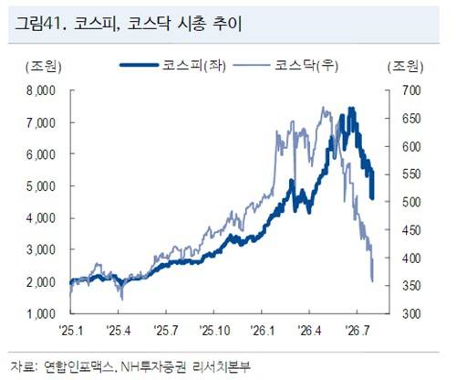 7월 이후 코스피·코스닥 시가총액 급락 출처: NH투자증권
