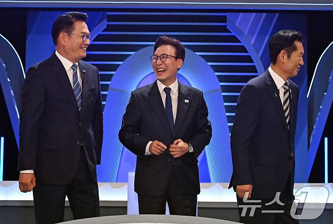 더불어민주당 송영길(왼쪽부터), 김민석, 정청래 당대표 후보. 2026.8.5 ⓒ 뉴스1 국회사진기자단