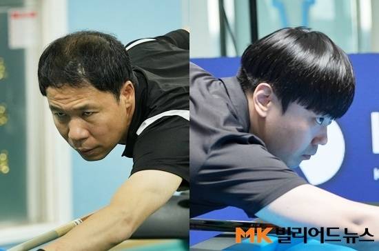 디펜딩 챔피언 허정한(왼쪽)과 김행직이 7일 강원도 양구군 양구종합스포츠타운에서 열린 ‘SOOP과 함께하는 2026 대한당구연맹회장배 전국당구대회’ 남자3쿠션 16강에서 각각 정승일과 김건윤에게 패하며 탈락했다. 조명우는 김동룡에게 짜릿한 역전승을 거두고 8강에 올랐다.