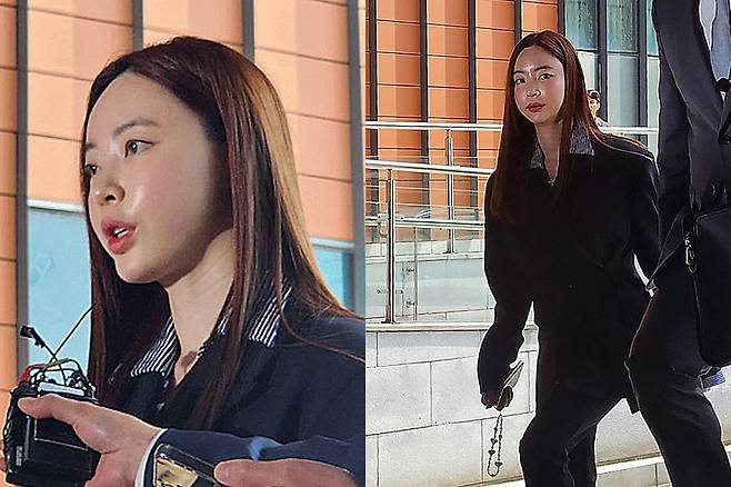 필라테스 강사 출신 인플루언서 양정원씨가 지난 4월29일 자신이 연루된 가맹사기 사건의 대질조사를 위해 강남경찰서에 출석하며 취재진 질문에 답하고 있다. 뉴스1