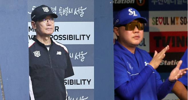 2026 프로야구 KBO리그에서 선두 경쟁 중인 이강철(왼쪽) KT 위즈 감독과 박진만 삼성 라이온즈 감독. 연합뉴스