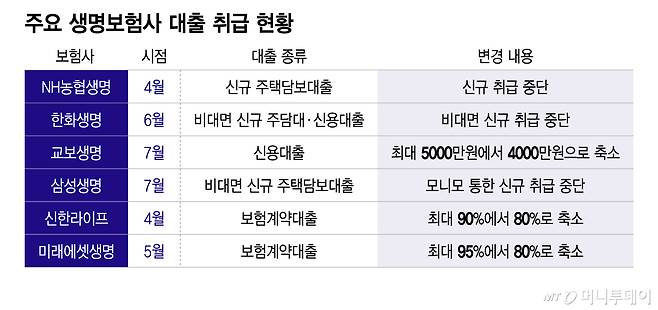 주요 생명보험사 대출 취급 현황/그래픽=이지혜