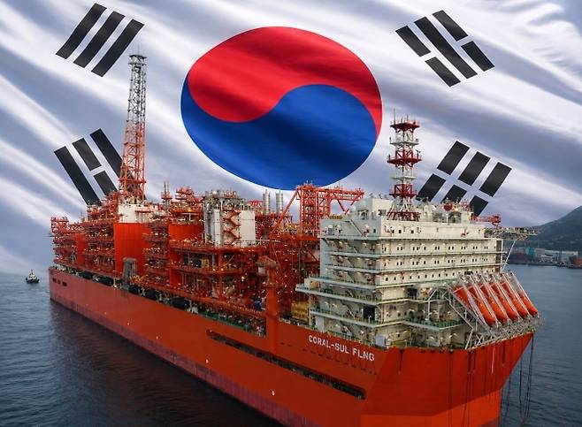 삼성중공업이 건조한 대형 해상 액화천연가스(FLNG) 생산시설. 삼성중공업 제공, AI 생성 이미지
