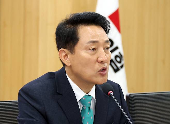 오세훈 서울시장이 19일 여의도 국회 의원회관에서 열린 국민의힘 서울특별시당, 막한공급 징벌적 과세 8.13부동산 대책 무엇이 문제인가 토론회에서 발언하고 있다. 뉴시스