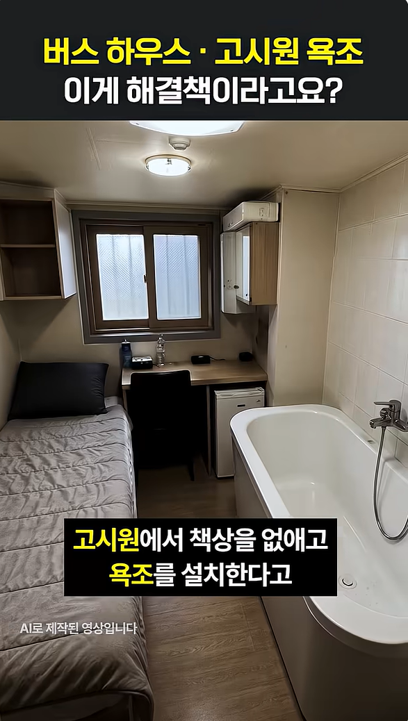 고시원에 욕조 설치를 허용한 국토교통부 건축기준 개정안을 풍자한 이미지를 담은 숏폼 영상 갈무리. 유튜브 오세훈TV