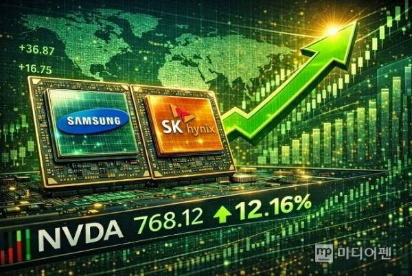 엔비디아(NVIDIA)의 전격적인 AI 서버 가격 인상 소식이 전해지며 삼성전자와 SK하이닉스의 기업 경쟁력에 이목이 쏠리고 있다. /이미지 생성=gemini