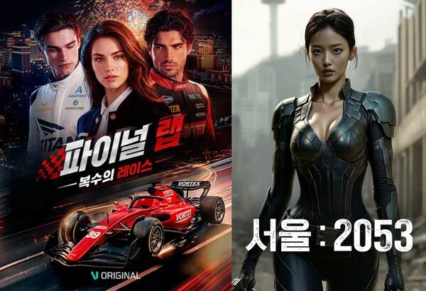▲AI로 제작된 숏폼 드라마 '파이널 랩'과 '서울2053' 포스터. 사진=비글루