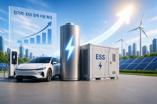 기후에너지환경부가 내년 전기차·에너지저장장치(ESS) 관련 예산을 확대하면서 국내 배터리업계가 수혜를 입을 것으로 전망된다. 사진은 챗GPT가 만든 가상 이미지. /그래픽=챗GPT