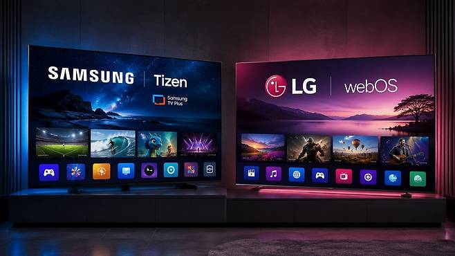 삼성전자와 LG전자가 TV 사업의 수익원을 기존 하드웨어 판매 중심에서 광고·콘텐츠·서비스 등 플랫폼 영역으로 비중을 높이는 데 속도를 낸다. 메모리 등 부품 가격 인상으로 원가부담이 커지면서 자체 운영체제(OS)와 콘텐츠 생태계를 기반으로 TV 판매 이후에도 매출을 확보하는 사업 구조를 강화하는 전략으로 풀이된다. / 사진=챗GPT 생성형 AI 이미지