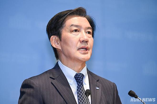 조국 조국혁신당 전 대표가 지난 6월 20일 국회소통관에서 진행된 6·3 지방선거 현안 관련 기자회견에서 발언하고 있다. 임은재 기자